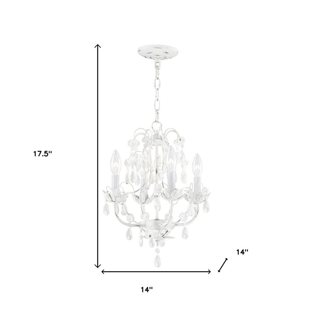 Antiqued White Four Light Metal Dimmable Chandelier With Shades