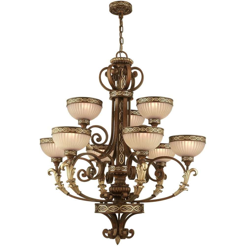 Bronze Nine Light Metal Dimmable Chandelier With Shades