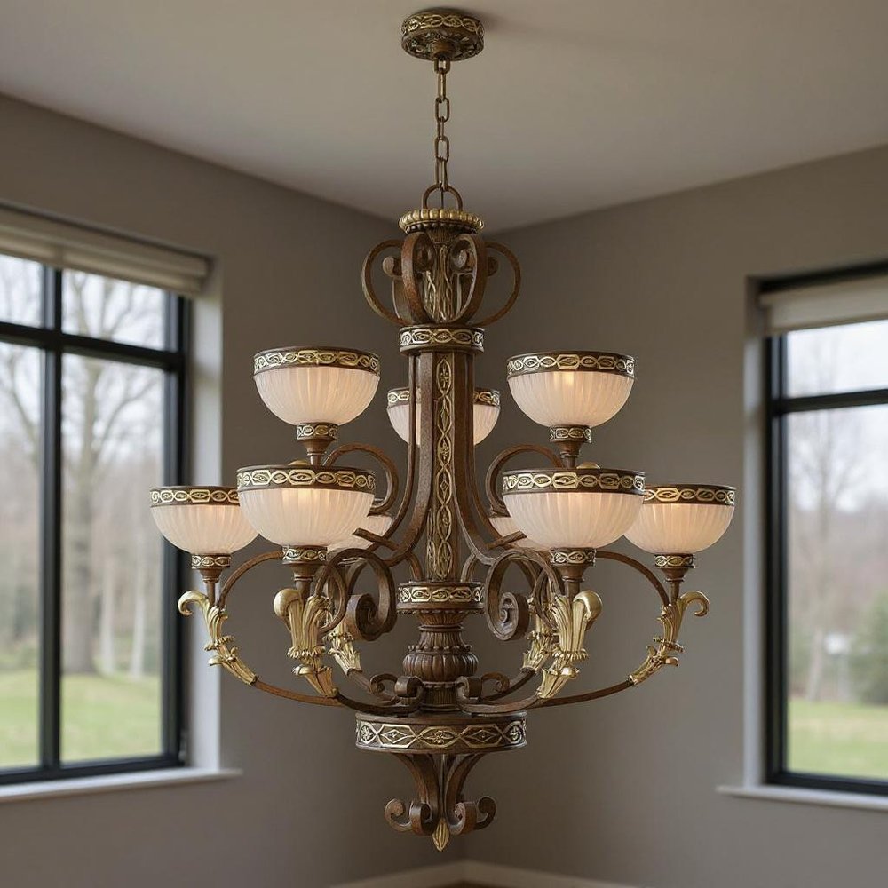 Nine Light Dimmable Chandelier With Shades