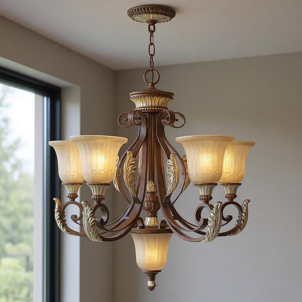 Six Light Dimmable Chandelier With Shades