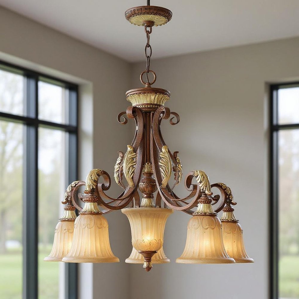 Six Light Dimmable Chandelier With Shades