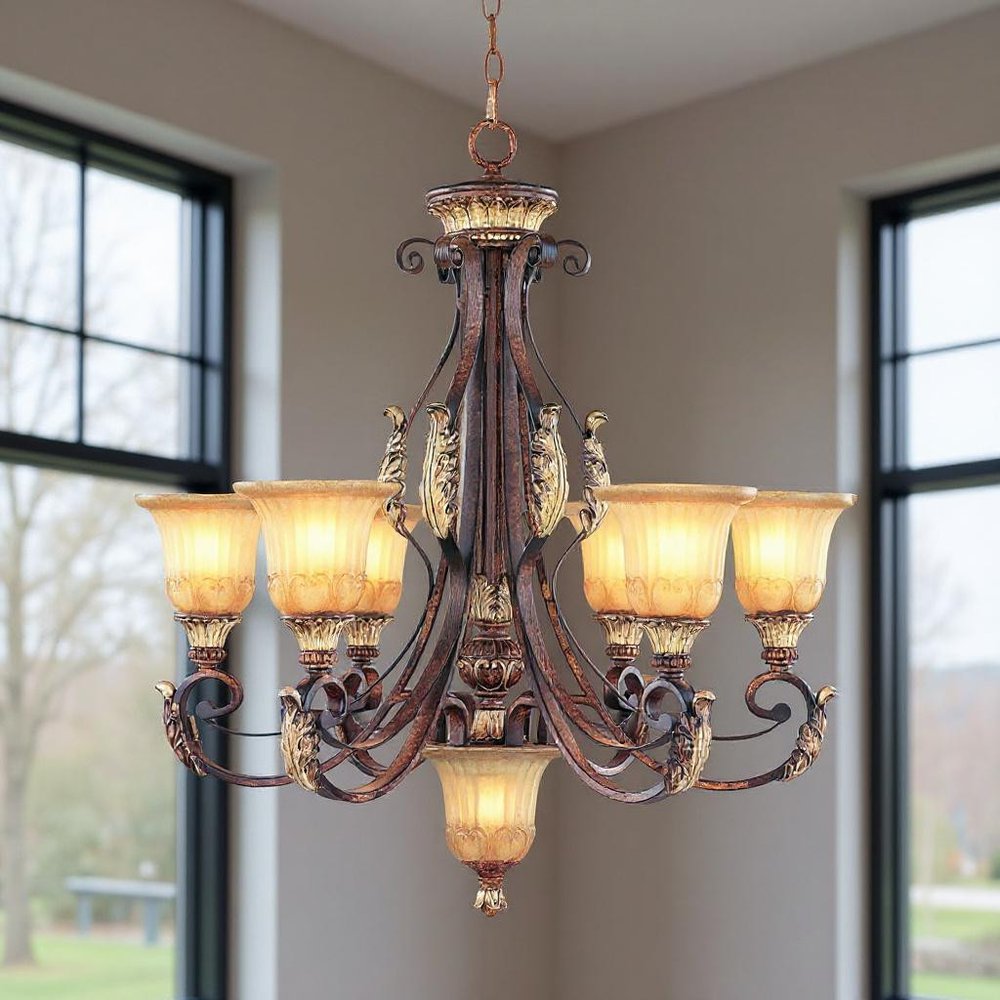 Seven Light Dimmable Chandelier With Shades