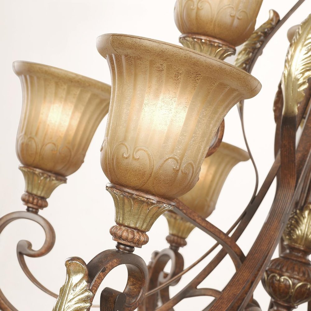 Bronze Ten Light Metal Dimmable Chandelier With Shades