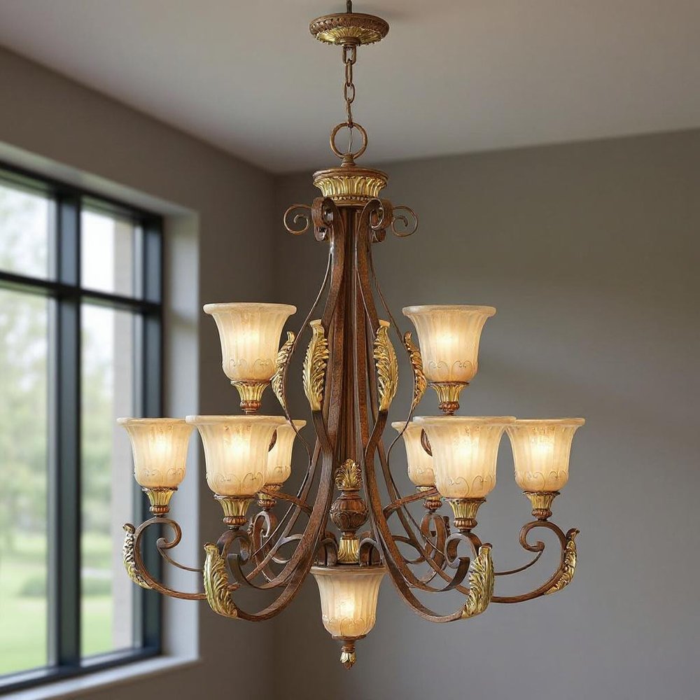 Ten Light Dimmable Chandelier With Shades