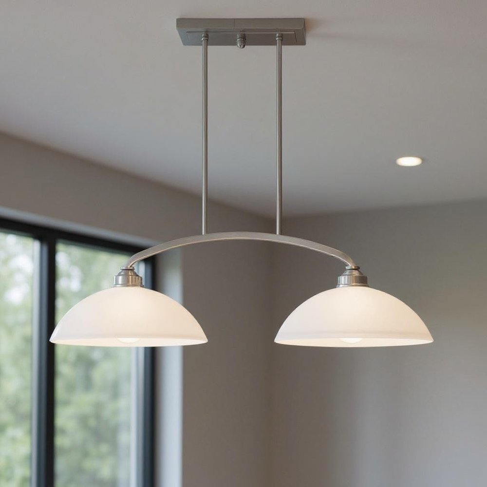 Nickel Two Light Metal Dimmable Chandelier With Shades