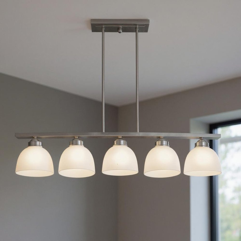 Nickel Five Light Metal Dimmable Chandelier With Shades