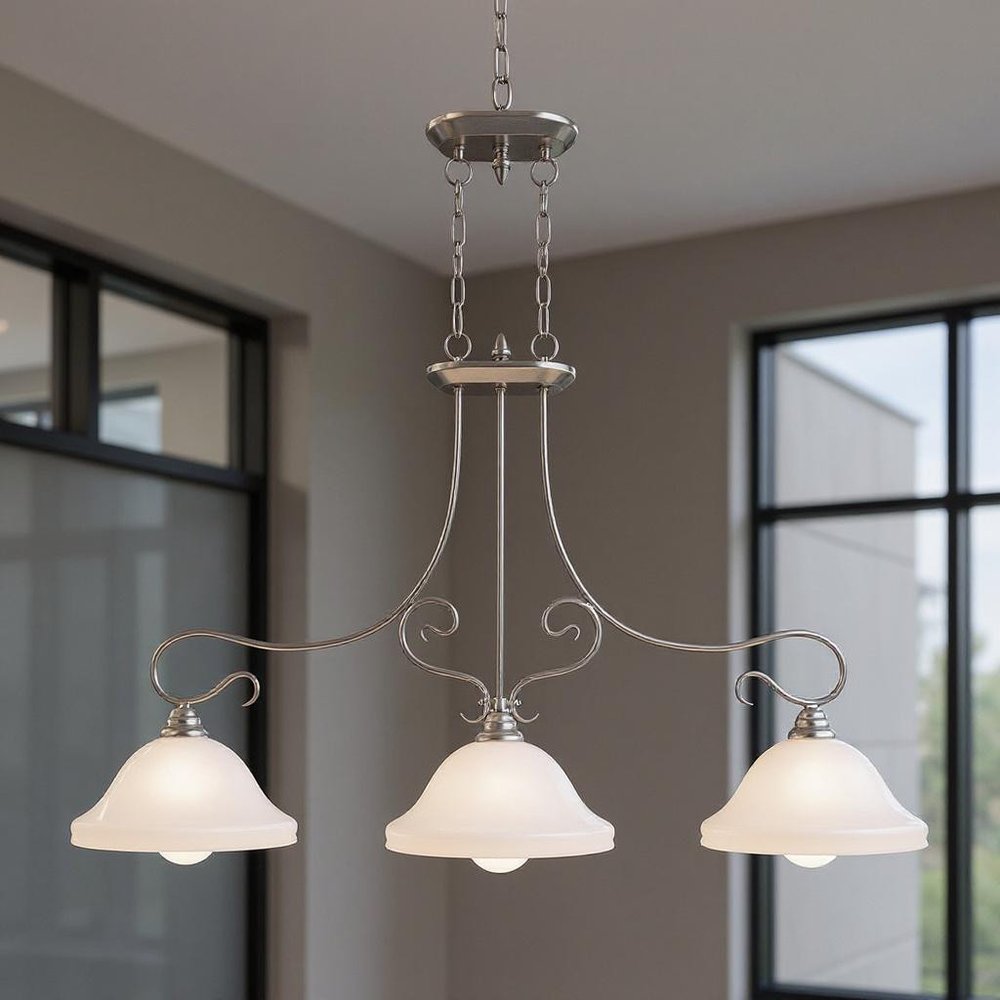 Nickel Three Light Metal Dimmable Chandelier With Shades