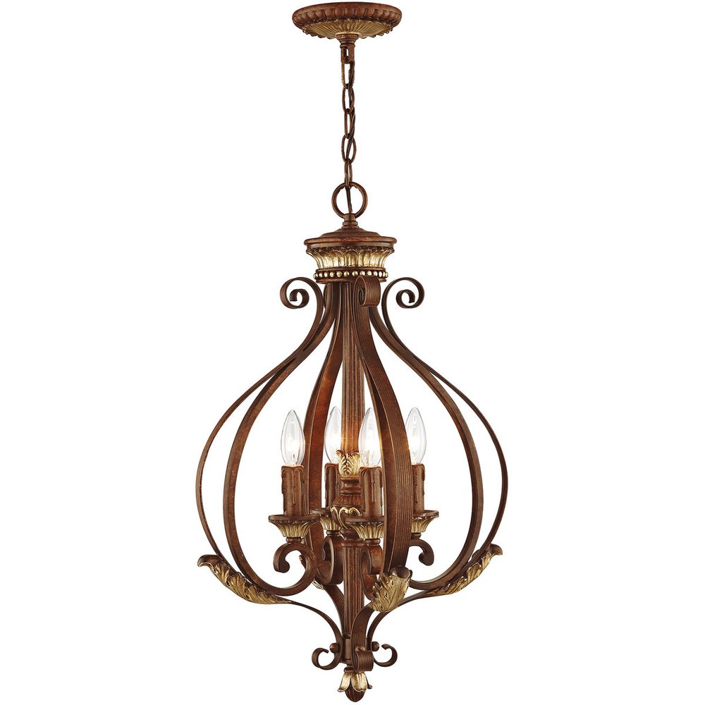 Bronze Four Light Metal Dimmable Chandelier With Shades