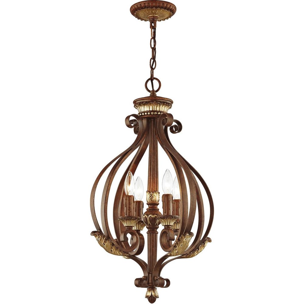 Bronze Four Light Metal Dimmable Chandelier With Shades