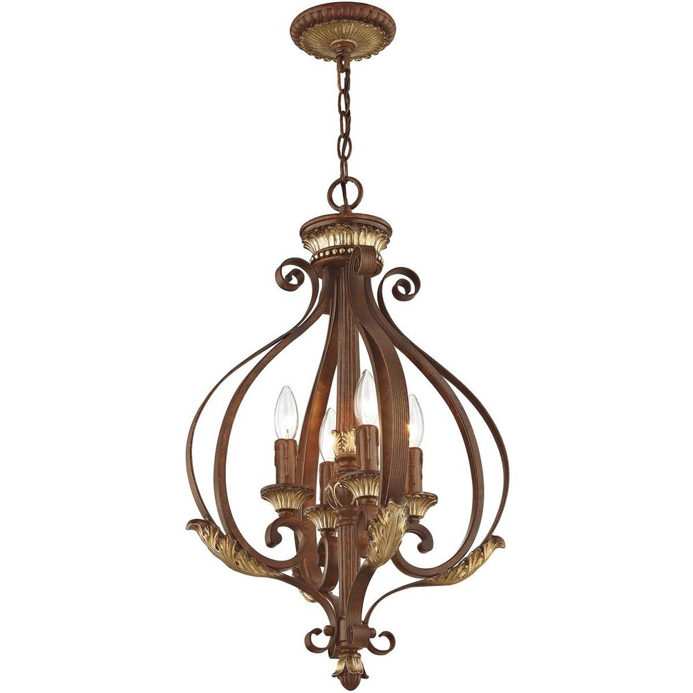 Bronze Four Light Metal Dimmable Chandelier With Shades