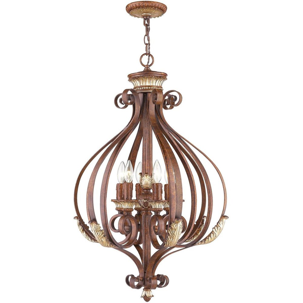 Bronze Six Light Metal Dimmable Chandelier With Shades