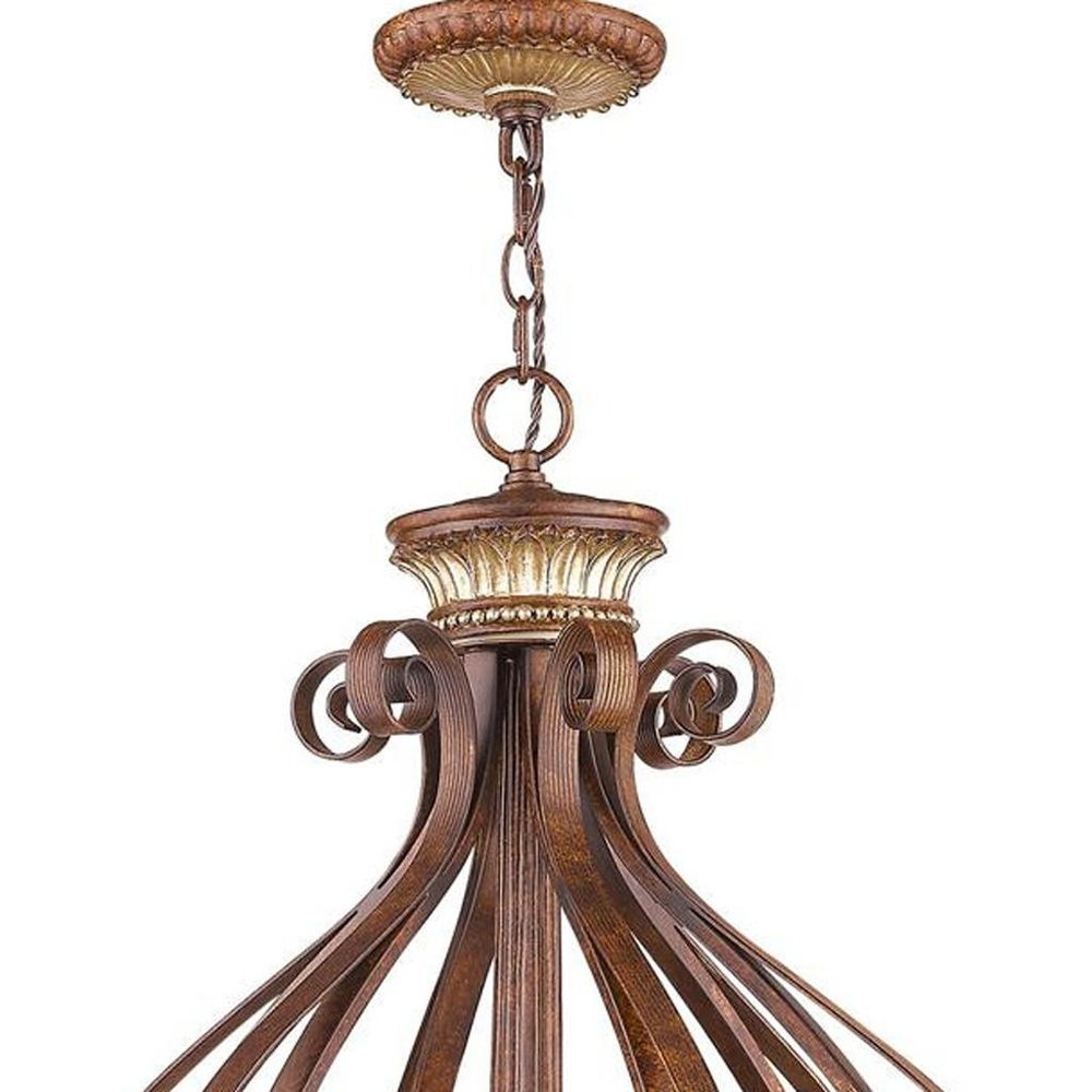Bronze Six Light Metal Dimmable Chandelier With Shades