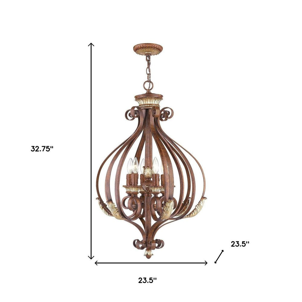Bronze Six Light Metal Dimmable Chandelier With Shades