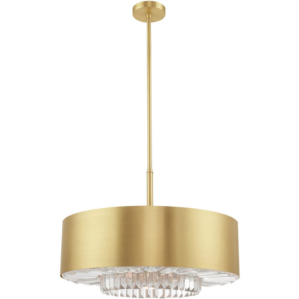Brass Six Light Metal Dimmable Chandelier With Shades