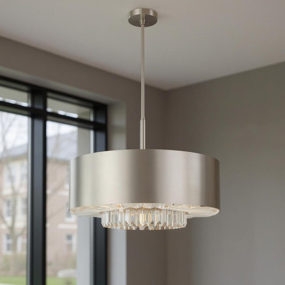 Nickel Six Light Metal Dimmable Chandelier With Shades