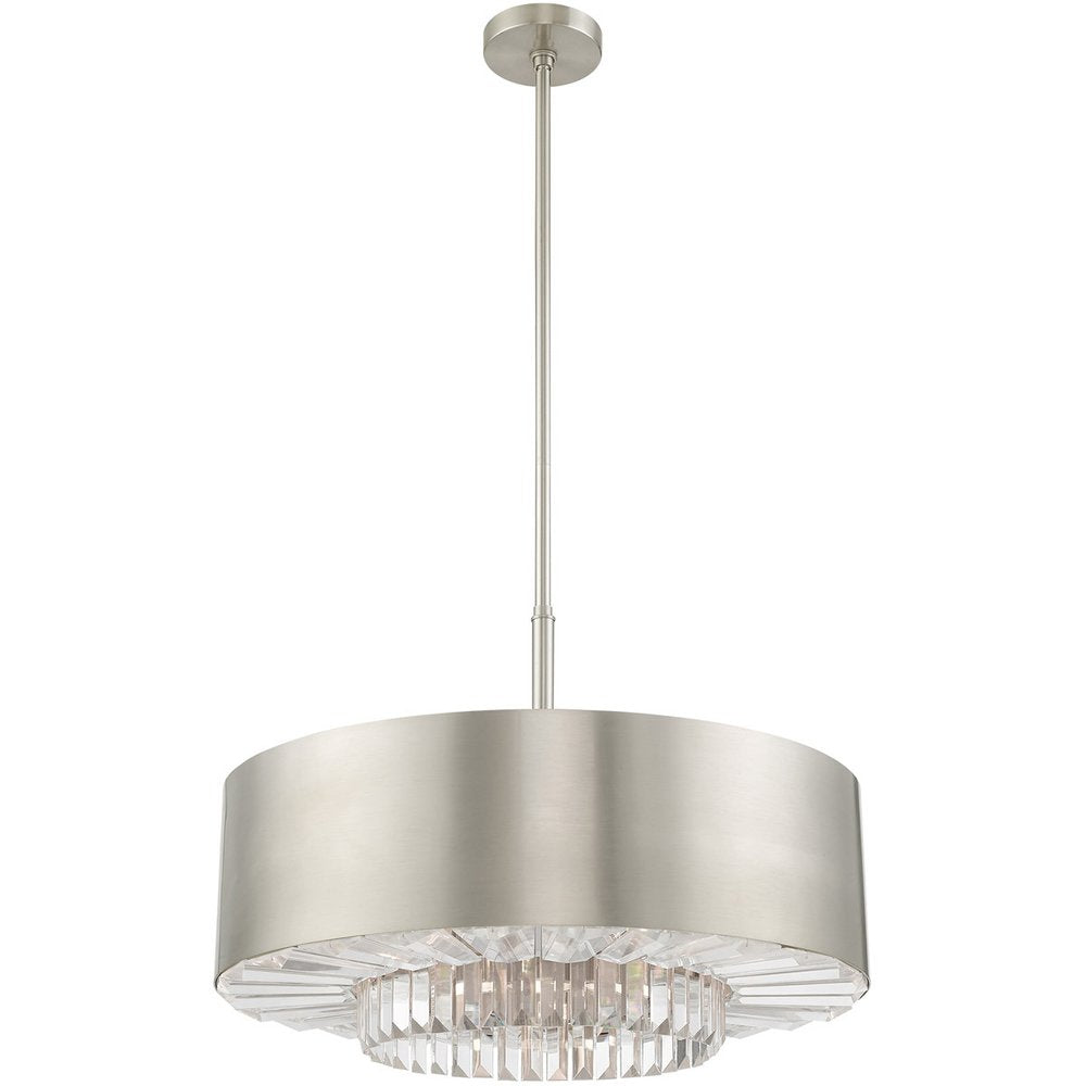 Nickel Six Light Metal Dimmable Chandelier With Shades