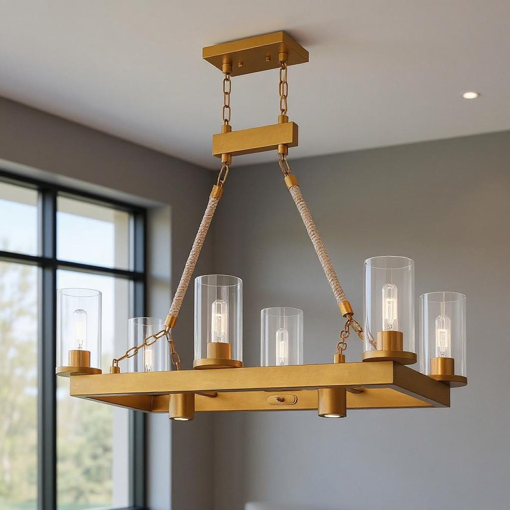 Eight Light Dimmable Chandelier With Shades