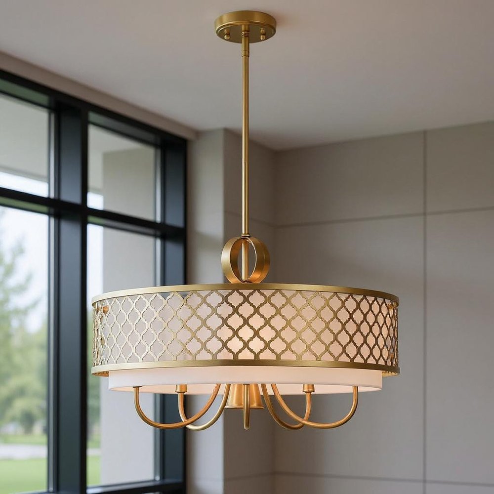 Six Light Dimmable Chandelier With Shades