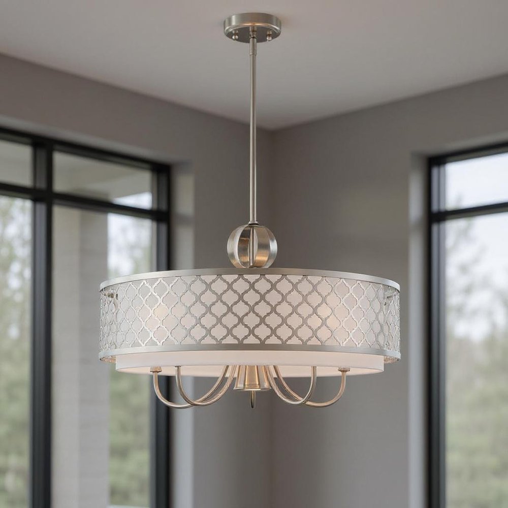 Nickel Six Light Metal Dimmable Chandelier With Shades