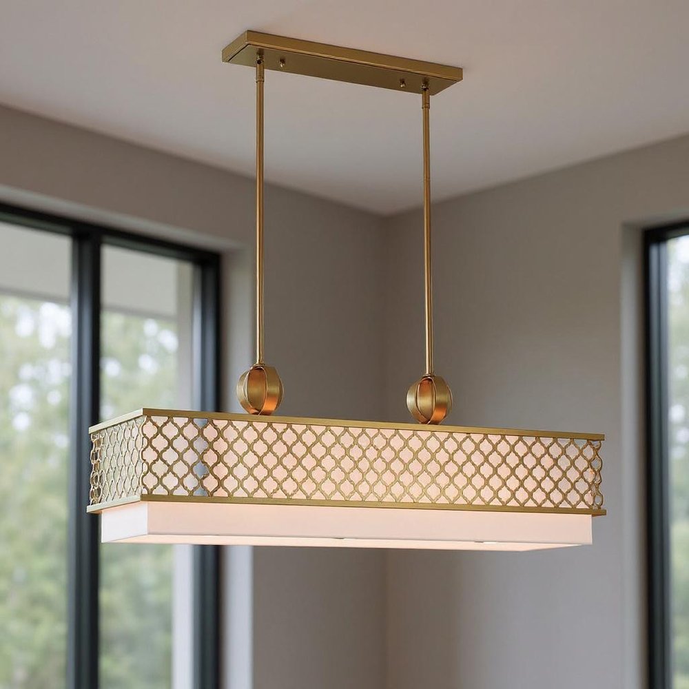 Gold And Off White Nine Light Metal Dimmable Chandelier With Shades