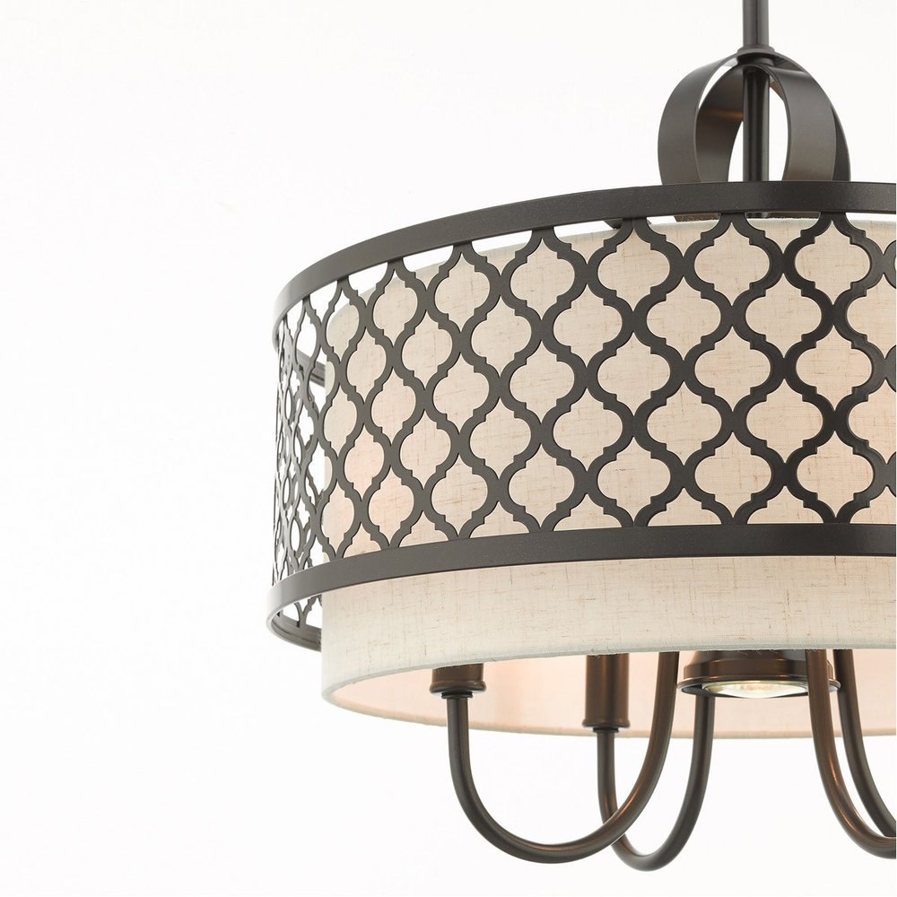 Bronze Five Light Metal Dimmable Chandelier With Shades