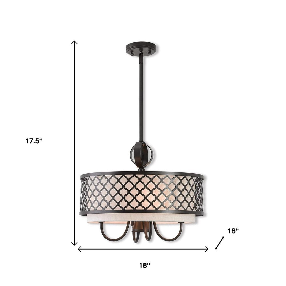 Bronze Five Light Metal Dimmable Chandelier With Shades
