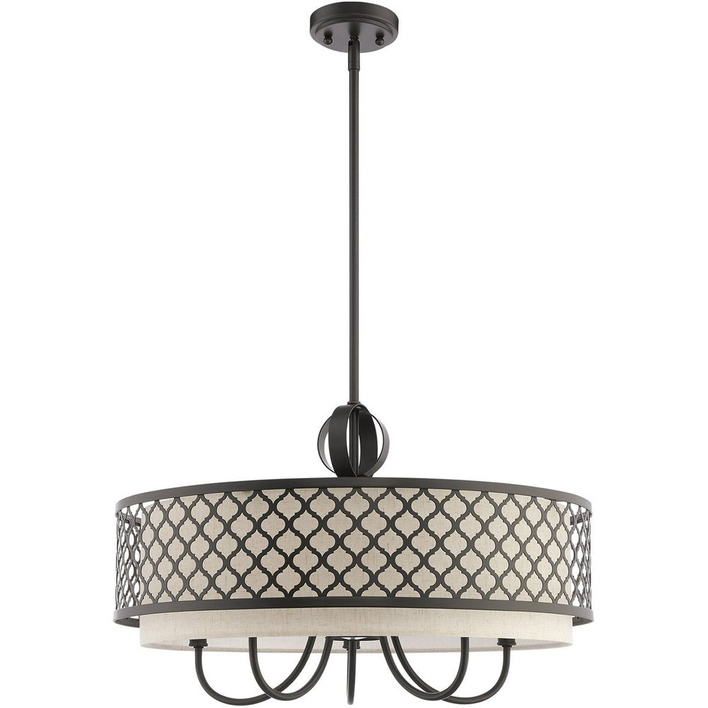 Bronze Six Light Metal Dimmable Chandelier With Shades