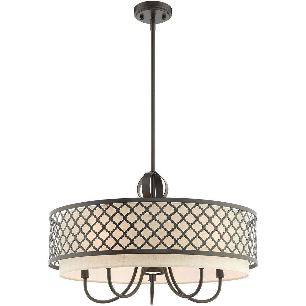 Bronze Six Light Metal Dimmable Chandelier With Shades