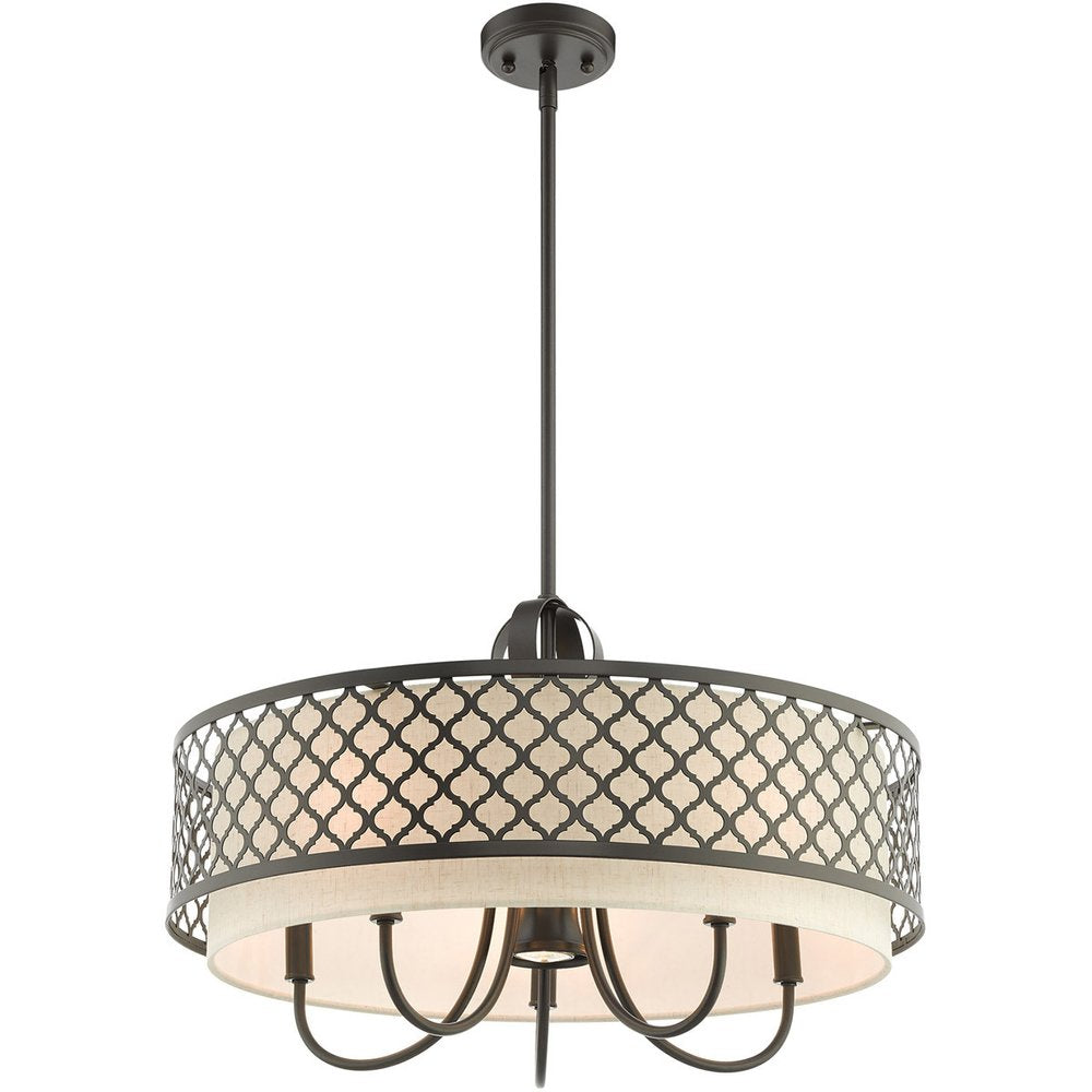 Bronze Six Light Metal Dimmable Chandelier With Shades