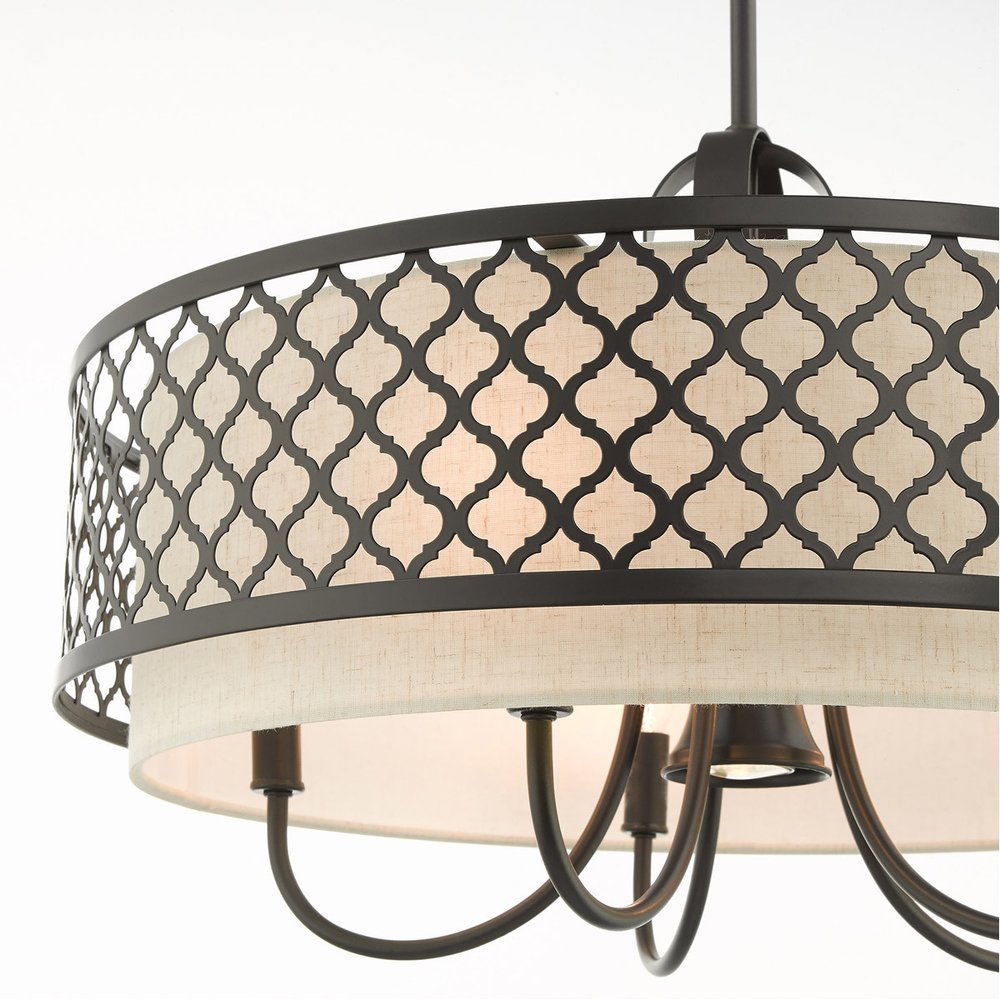 Bronze Six Light Metal Dimmable Chandelier With Shades