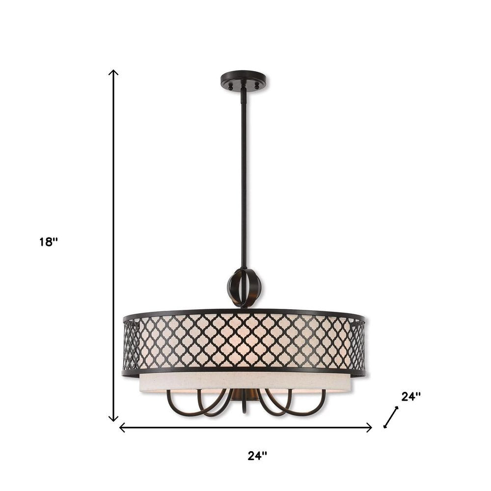 Bronze Six Light Metal Dimmable Chandelier With Shades