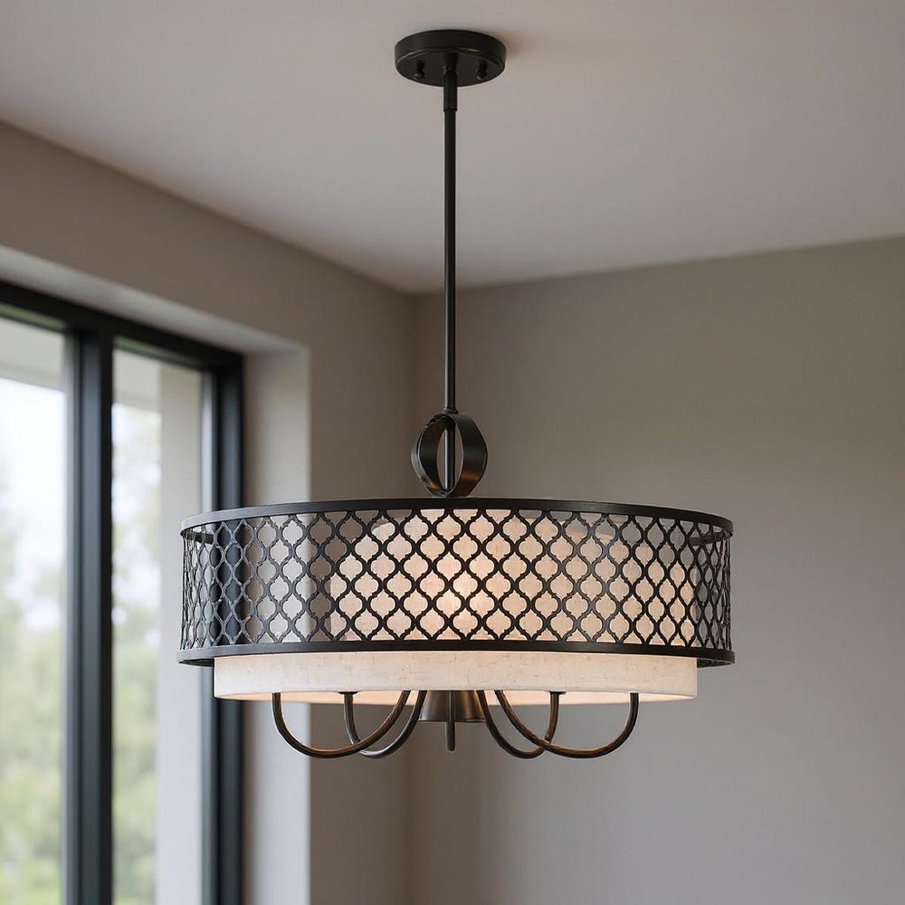 Bronze Six Light Metal Dimmable Chandelier With Shades