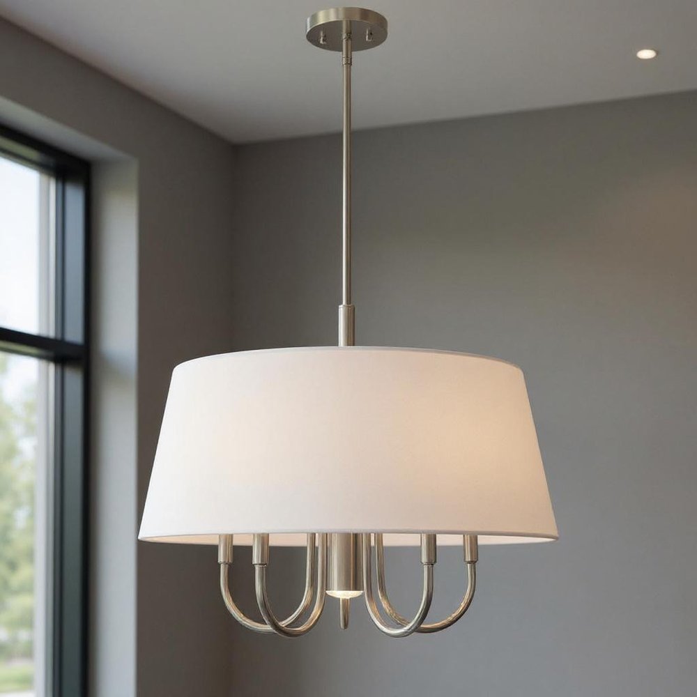 Nickel Six Light Metal Dimmable Chandelier With Shades