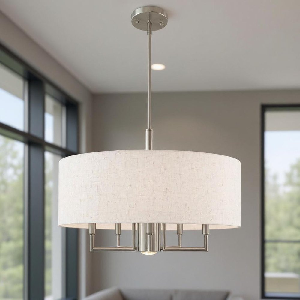 Nickel Six Light Metal Dimmable Chandelier With Shades