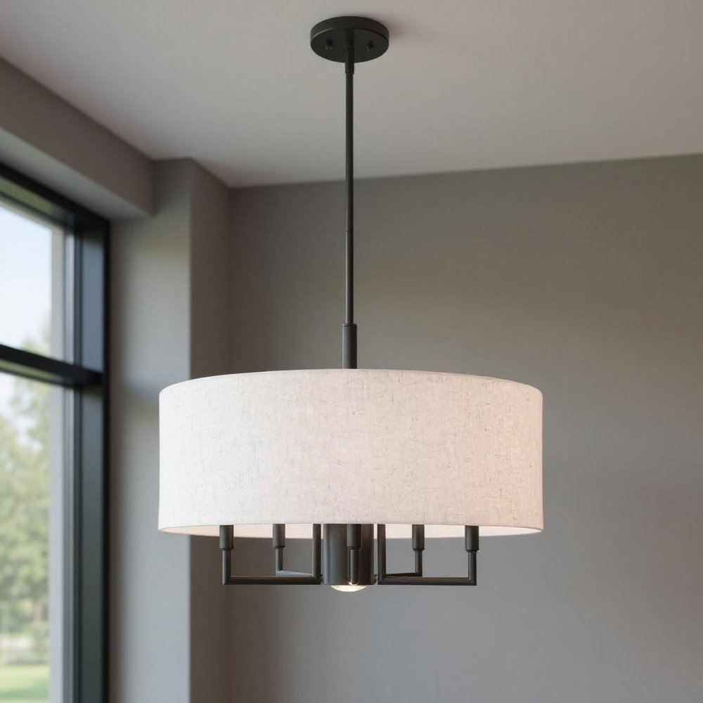 Bronze Six Light Metal Dimmable Chandelier With Shades
