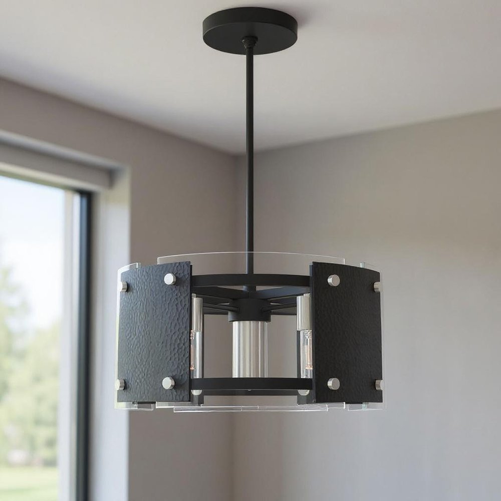 Black Seven Light Metal Dimmable Chandelier With Shades