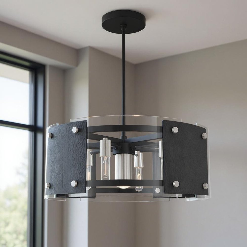 Black Seven Light Metal Dimmable Chandelier With Shades
