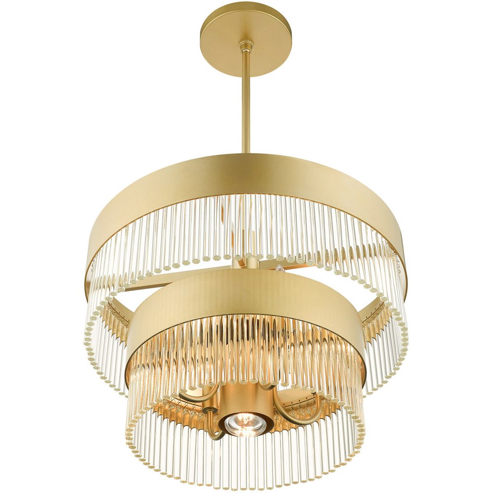Gold Five Light Metal Dimmable Chandelier With Shades