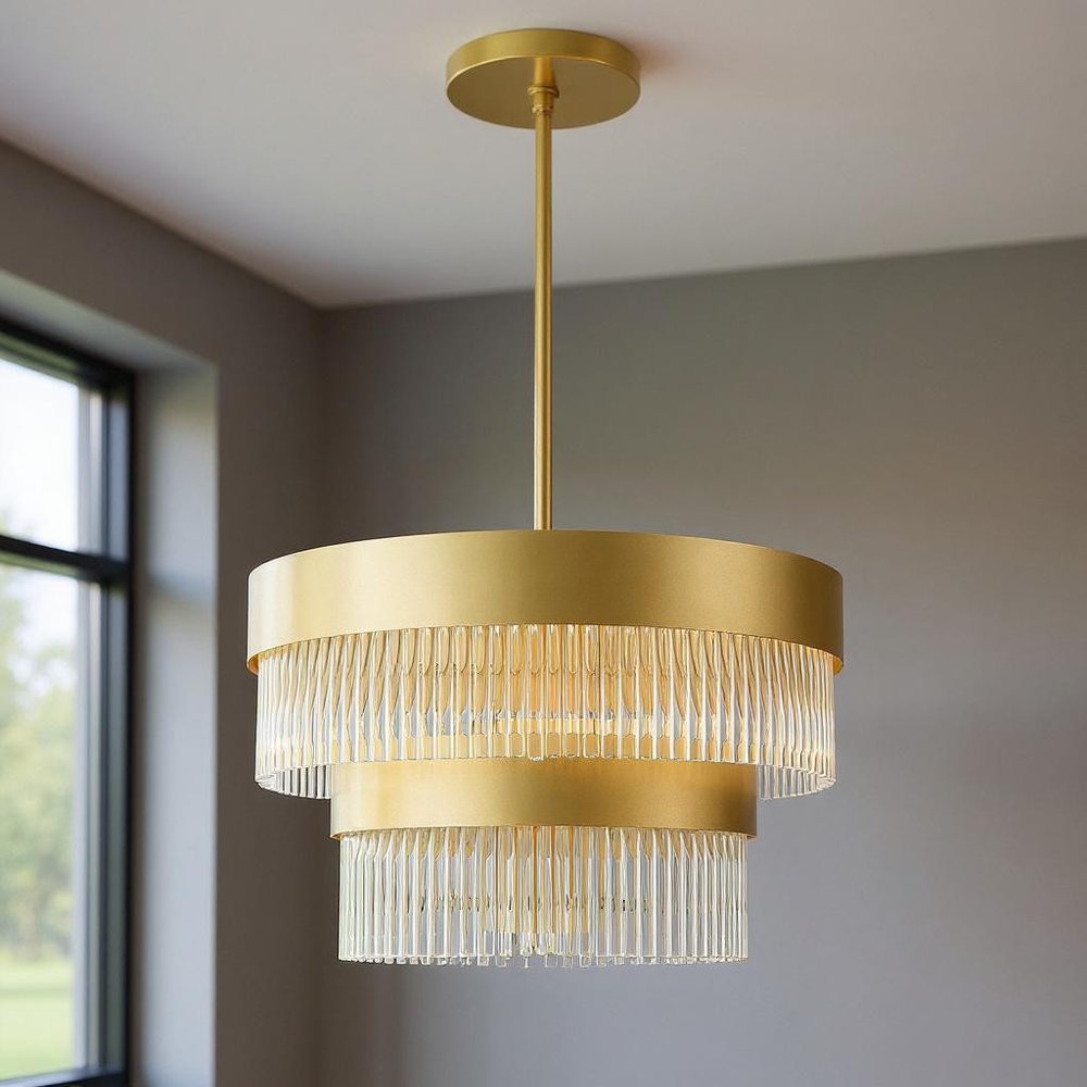 Gold Five Light Metal Dimmable Chandelier With Shades