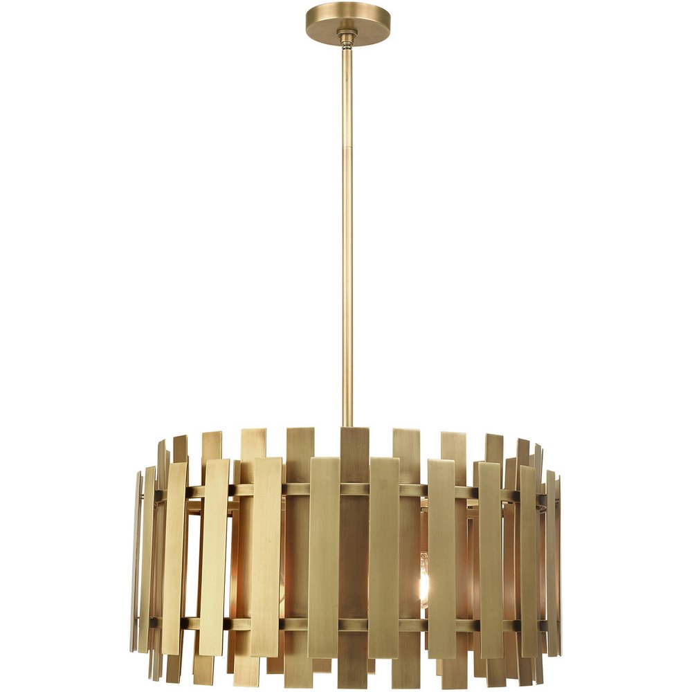 Brass Six Light Metal Dimmable Chandelier With Shades