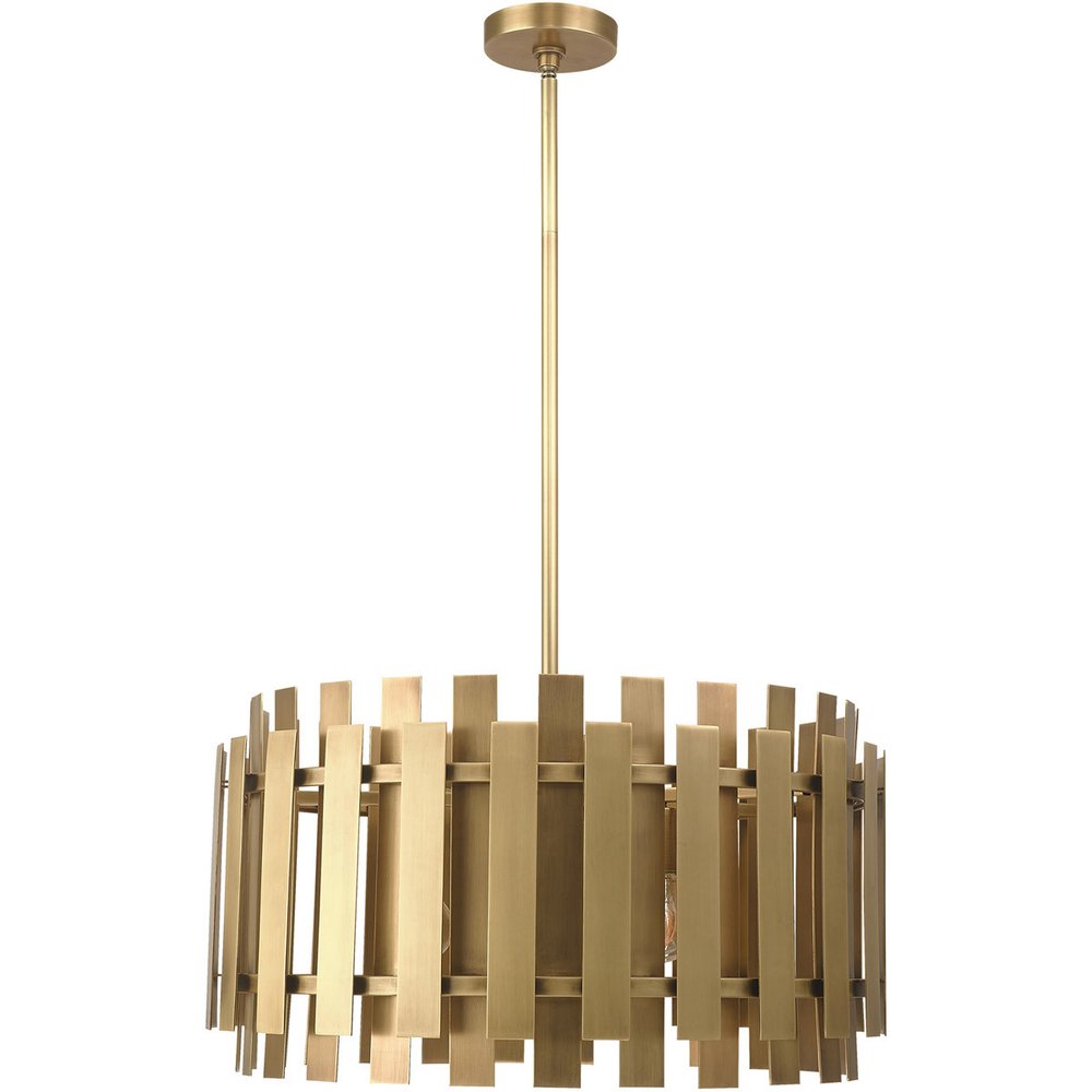Brass Six Light Metal Dimmable Chandelier With Shades