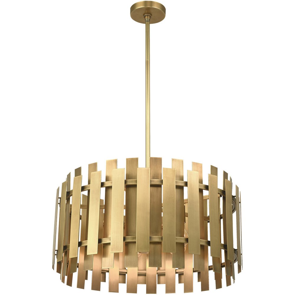 Brass Six Light Metal Dimmable Chandelier With Shades