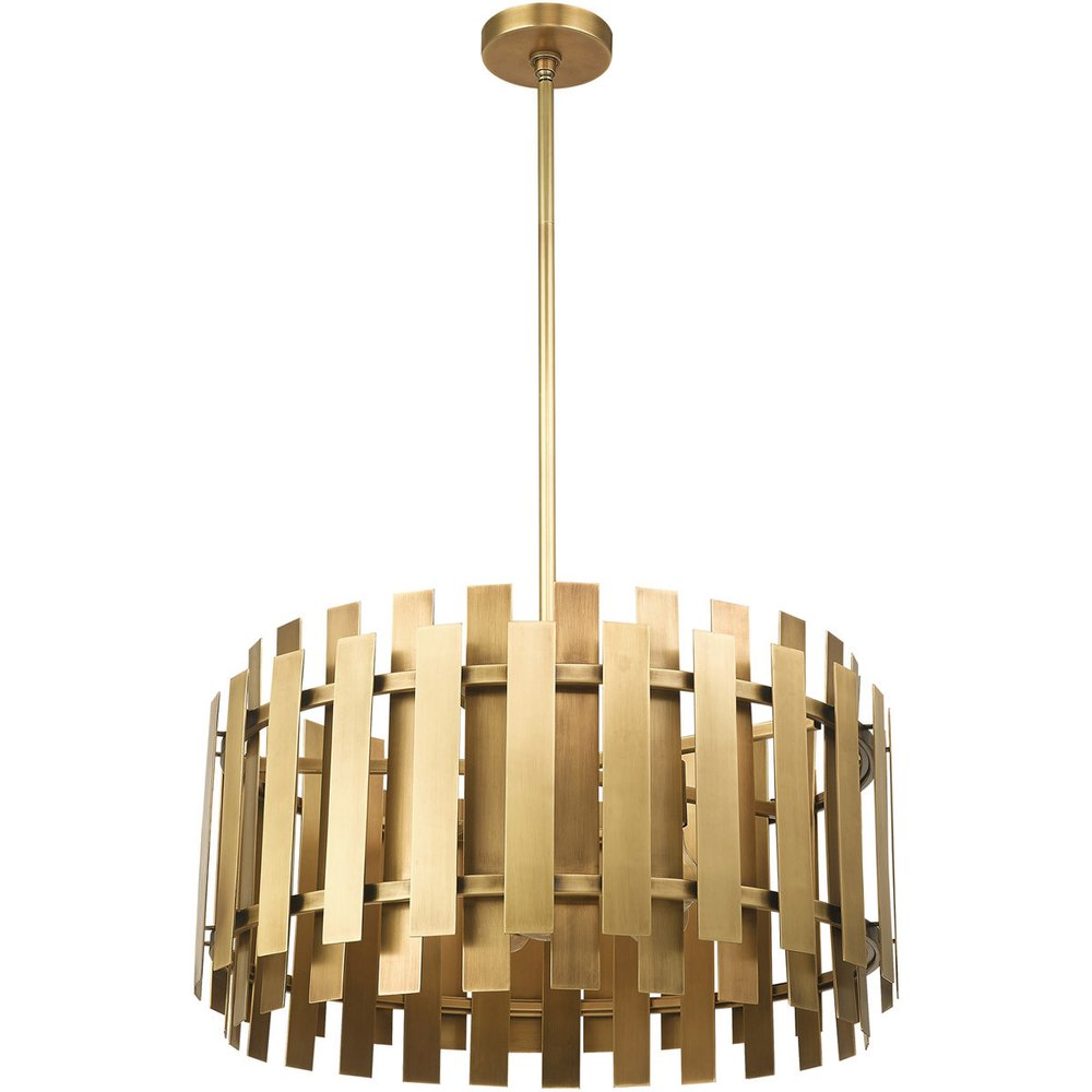 Brass Six Light Metal Dimmable Chandelier With Shades