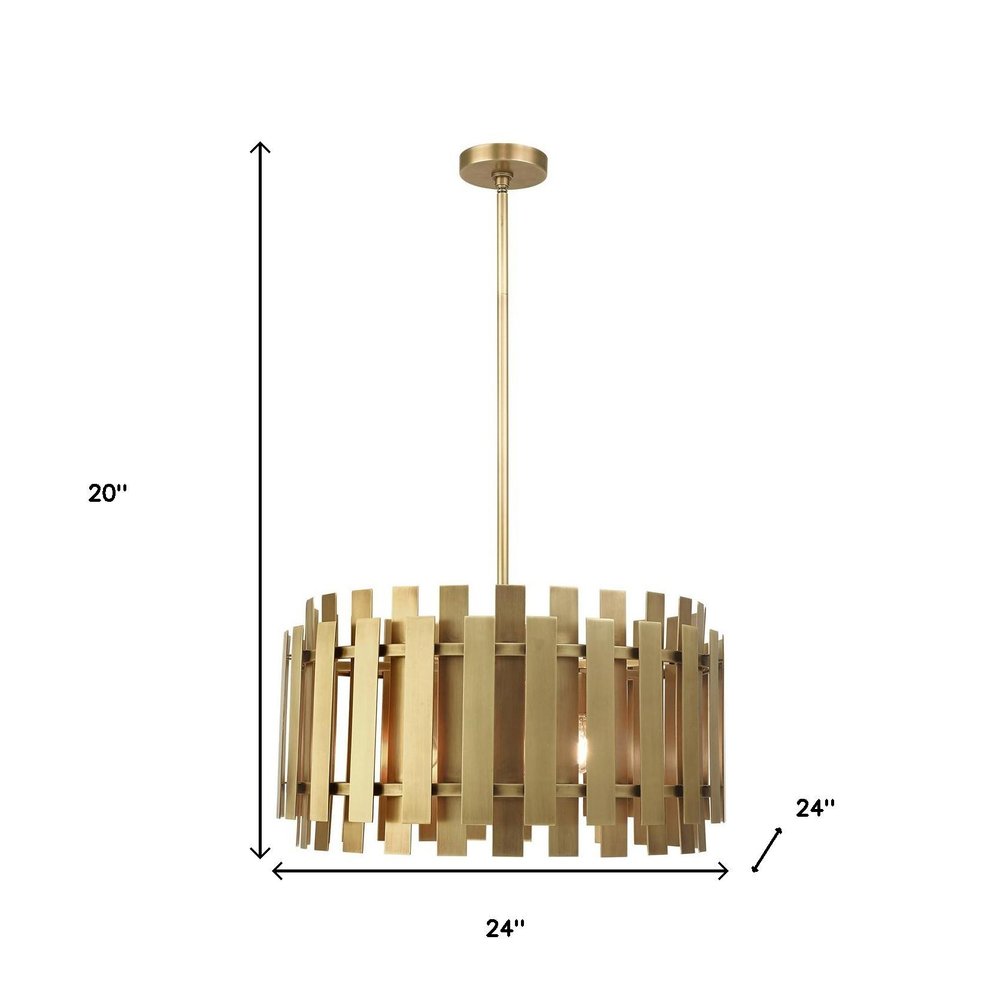 Brass Six Light Metal Dimmable Chandelier With Shades