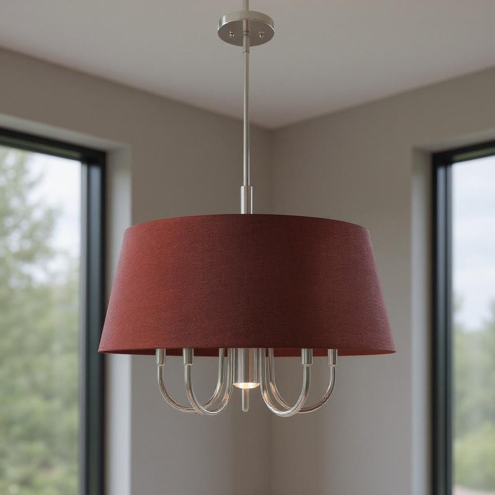 Nickel Six Light Metal Dimmable Chandelier With Shades