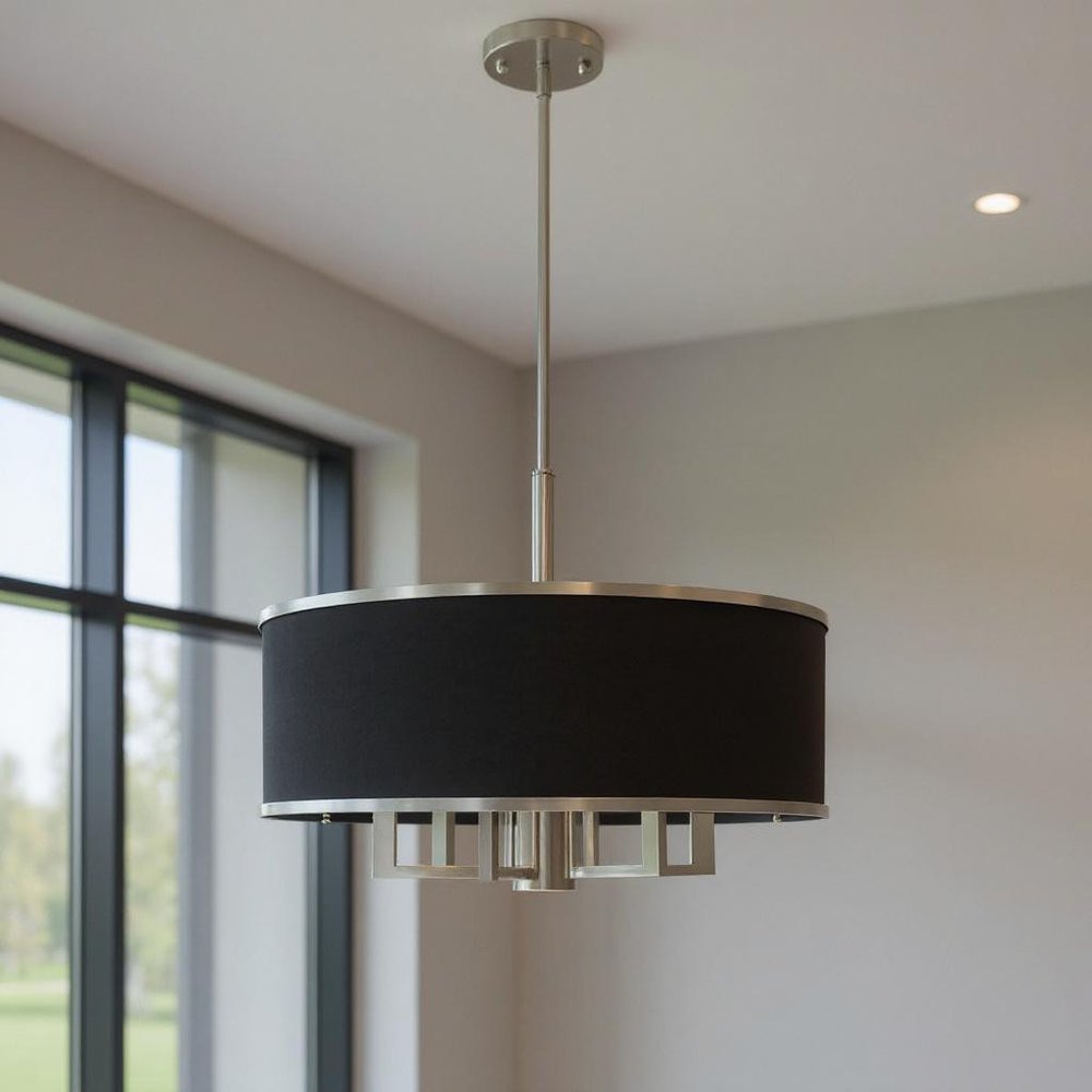 Nickel Seven Light Metal Dimmable Chandelier With Shades