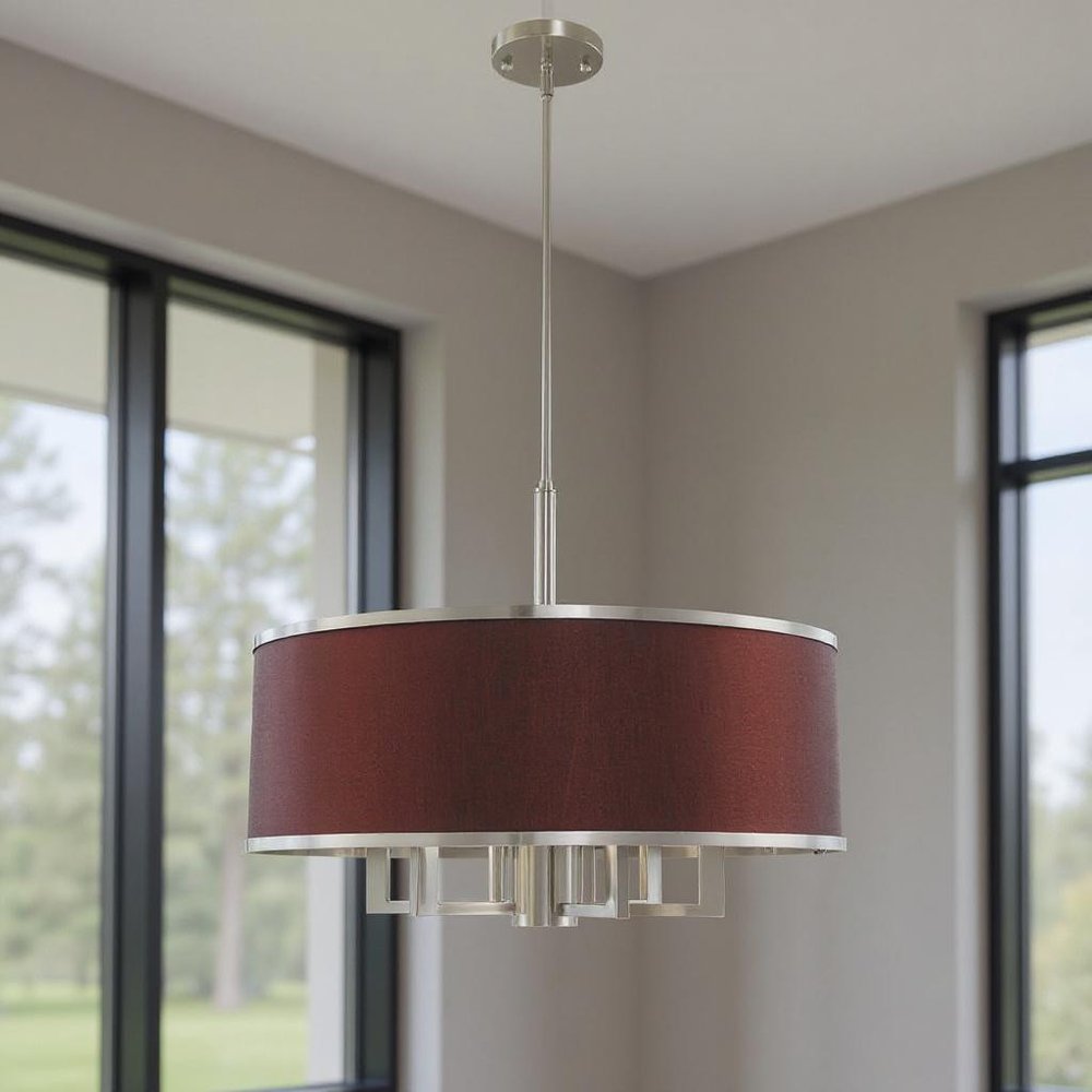 Nickel Seven Light Metal Dimmable Chandelier With Shades