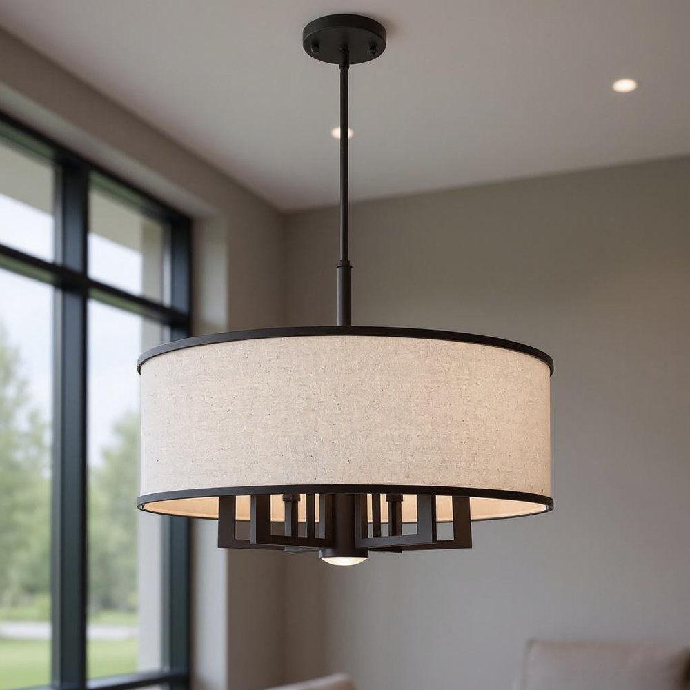 Bronze Seven Light Dimmable Chandelier With Shades