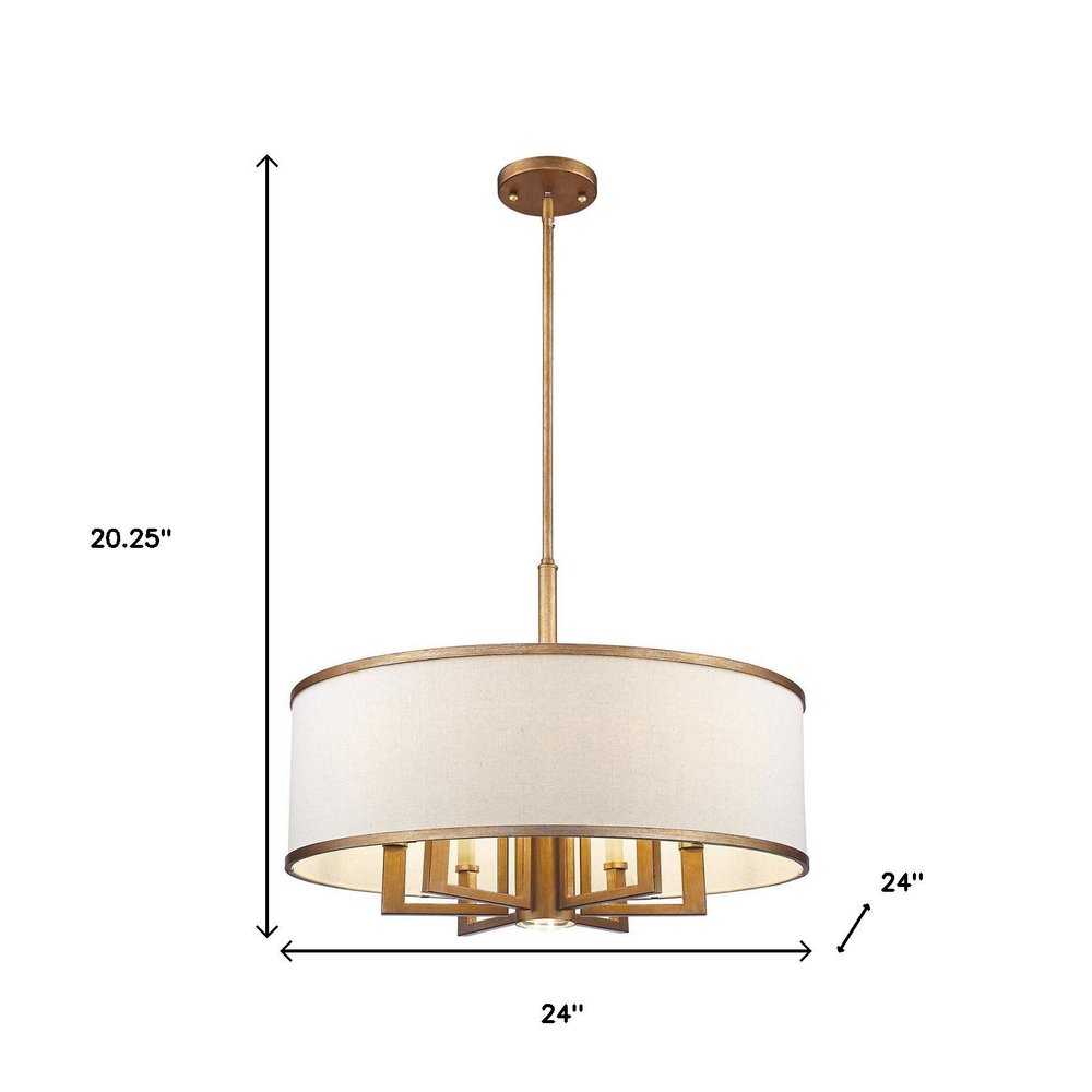 Antiqued Gold Seven Light Metal Dimmable Chandelier With Shades