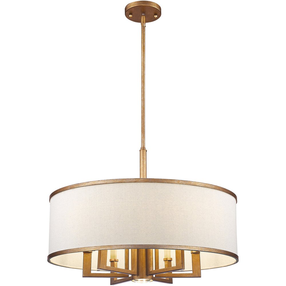 Antiqued Gold Seven Light Metal Dimmable Chandelier With Shades